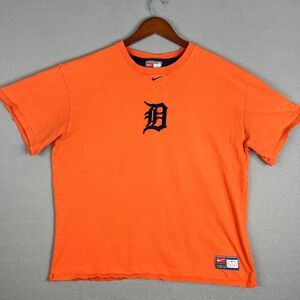 Y2K Nike Detroit Tigers T‎ Shirt Mens XL Orange Embroidered Center Check MLB